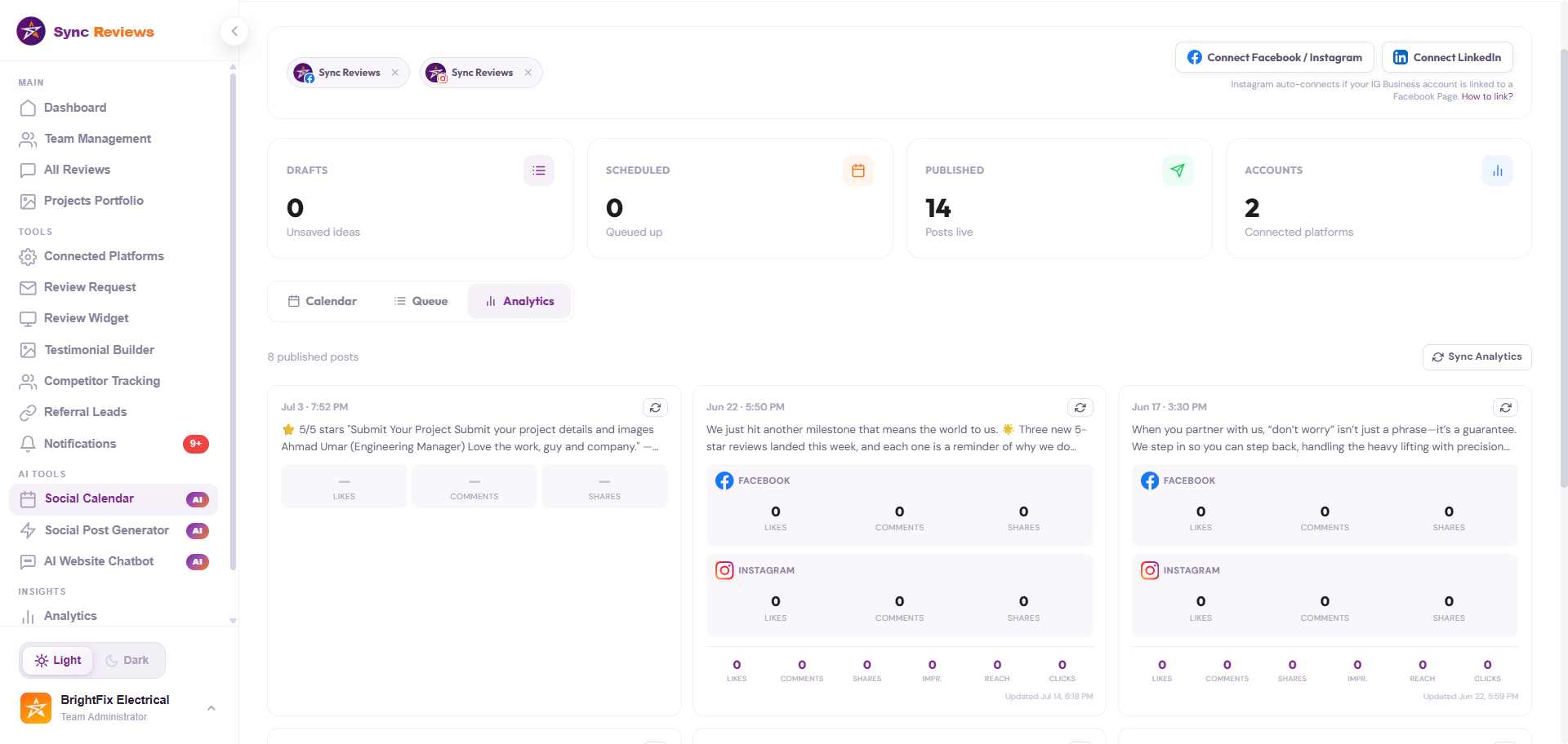 Queue of upcoming scheduled posts