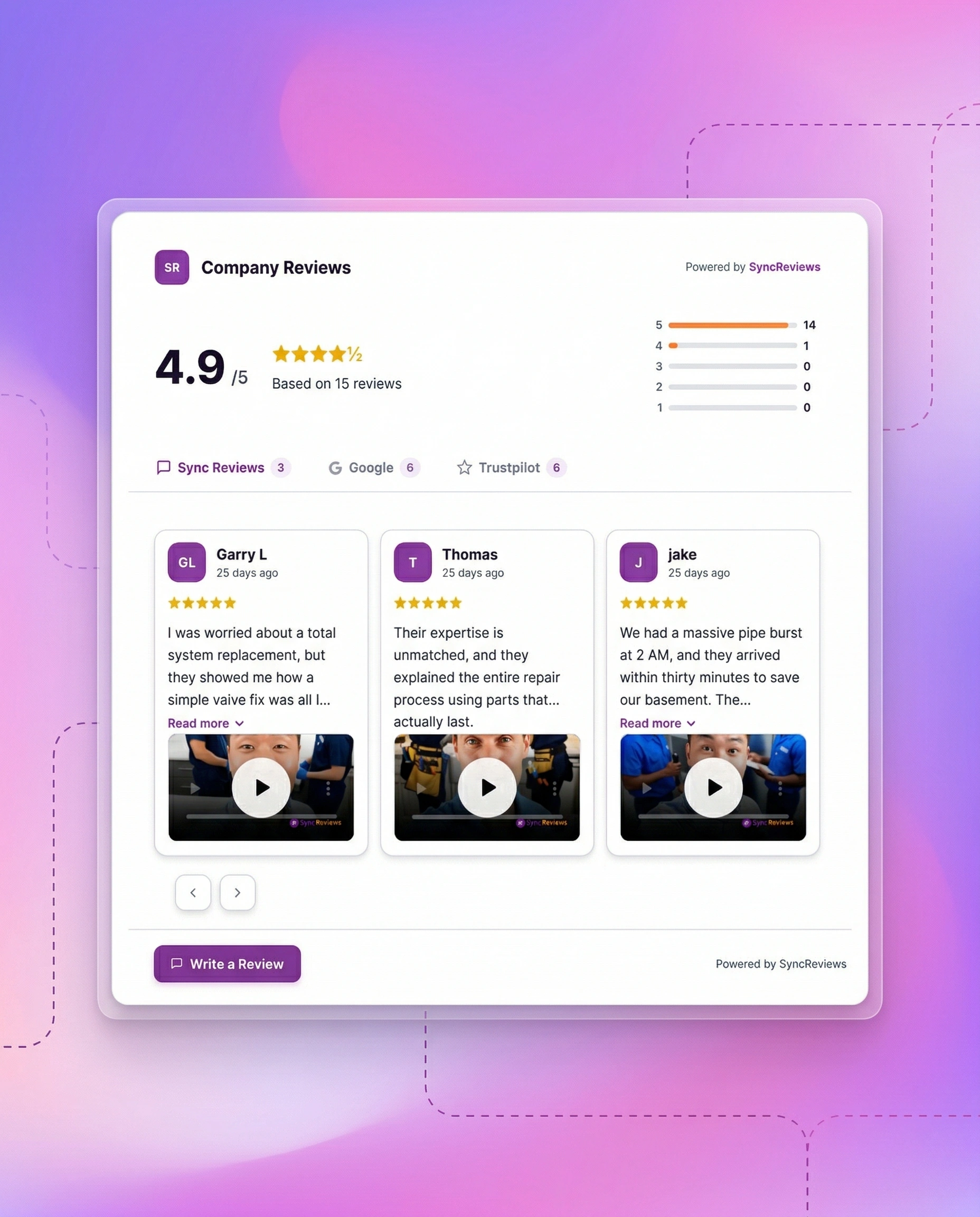 Sync Reviews Widget, all reviews in one embeddable widget